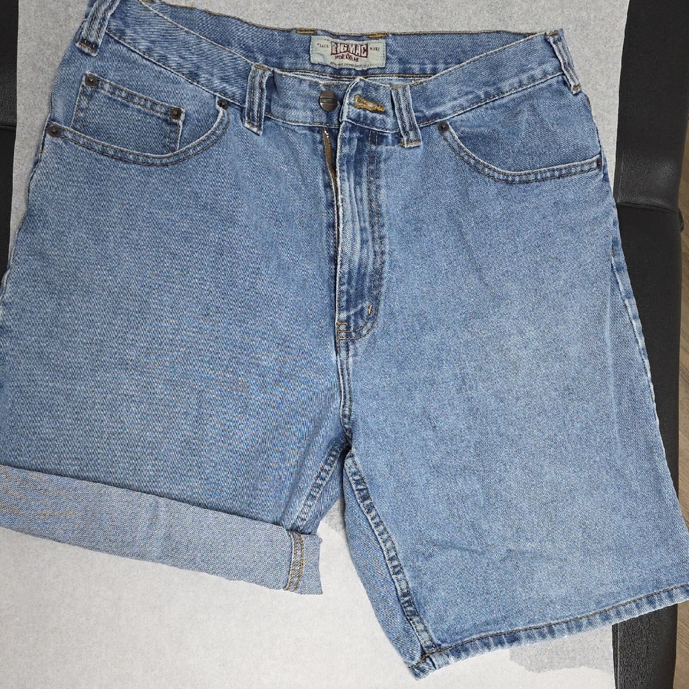 Classic Blue Jean Shorts with Rolled Hems and Faded Look.   1A